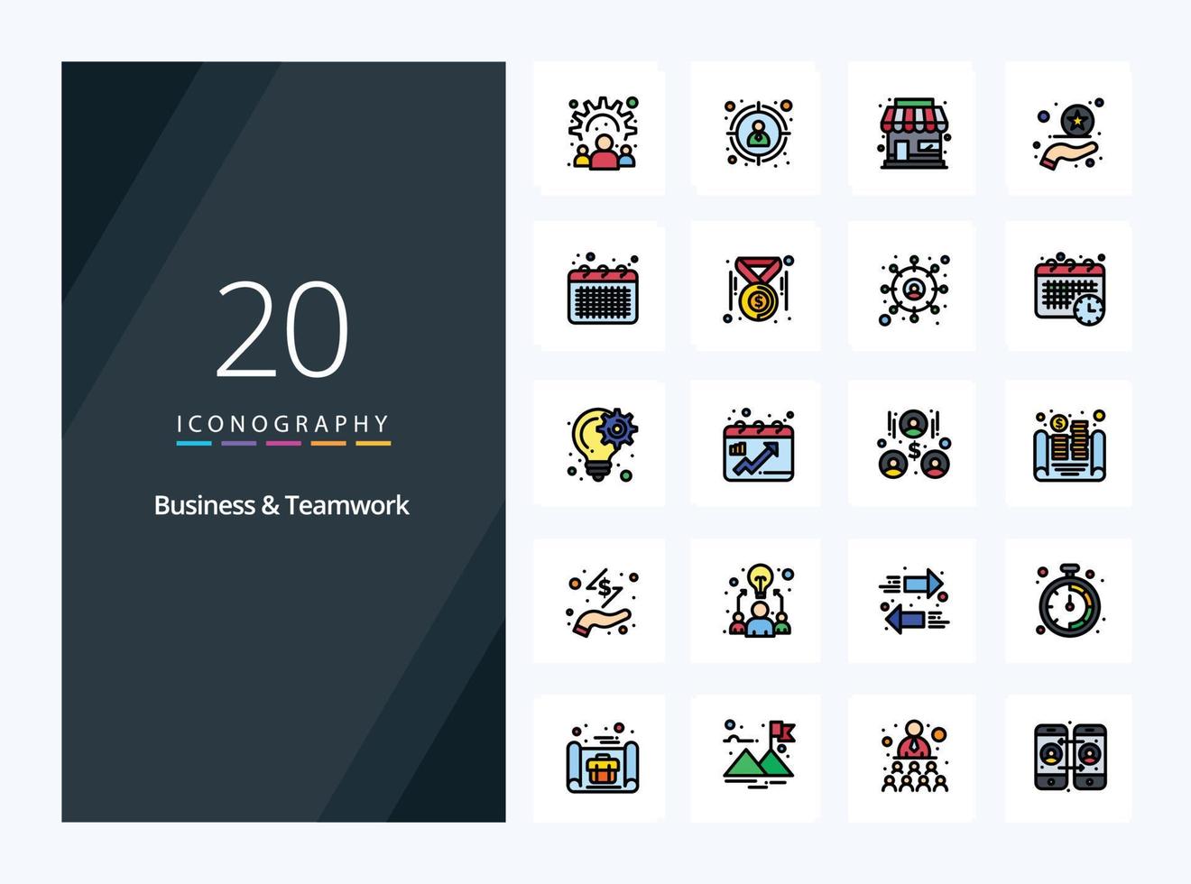20 bedrijf en samenspel lijn gevulde icoon voor presentatie vector