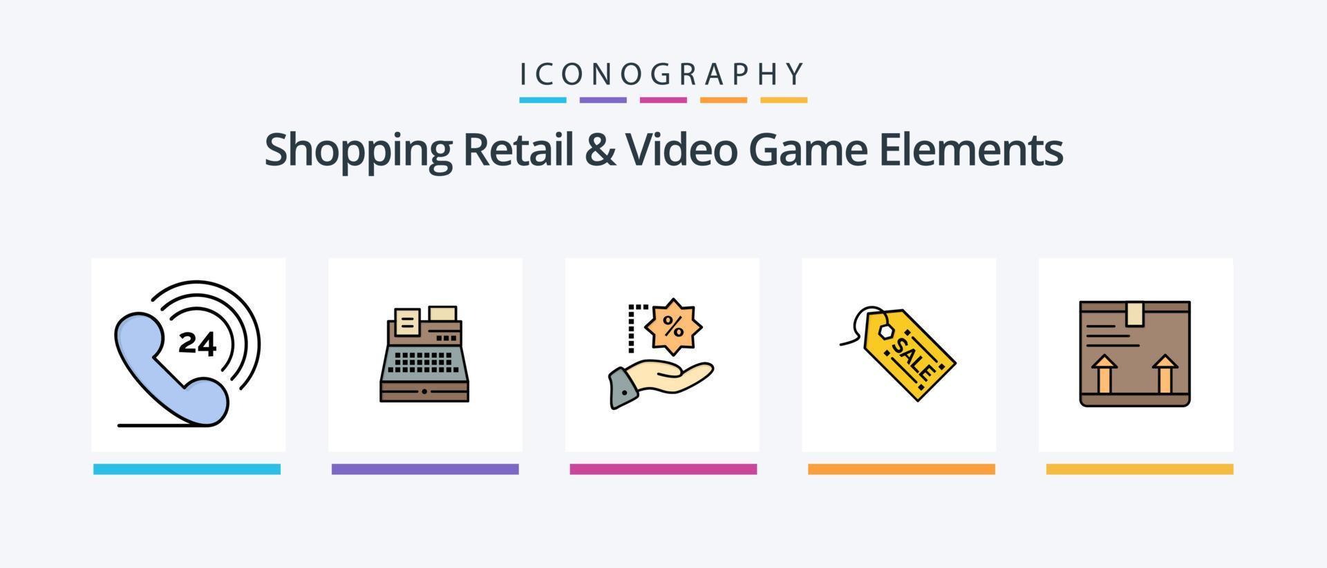winkelen kleinhandel en video spel elementen lijn gevulde 5 icoon pak inclusief winkelen. label. Broos. kenteken. pakket. creatief pictogrammen ontwerp vector