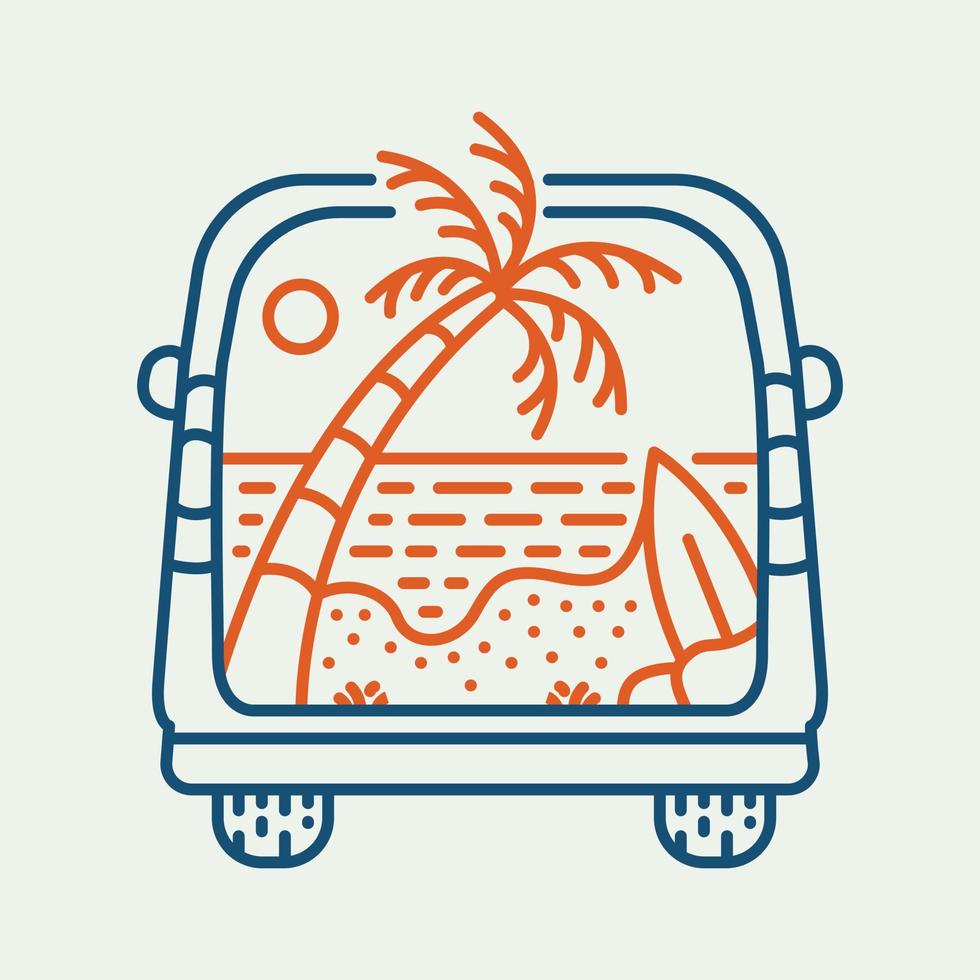 zomer strand busje monoline illustratie voor kleding vector