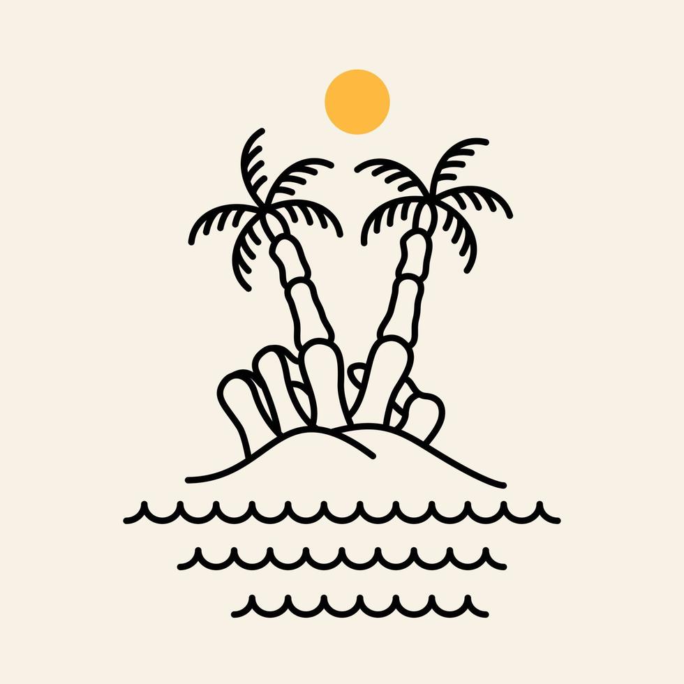 zomer schedel eiland monoline illustratie voor kleding vector