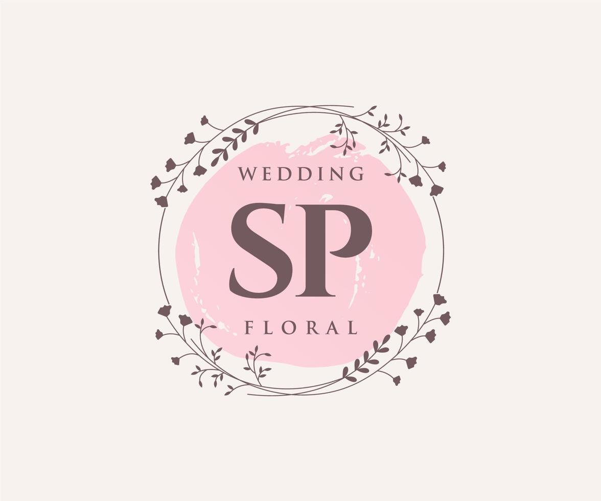 sp initialen brief bruiloft monogram logos sjabloon, hand- getrokken modern minimalistisch en bloemen Sjablonen voor uitnodiging kaarten, opslaan de datum, elegant identiteit. vector