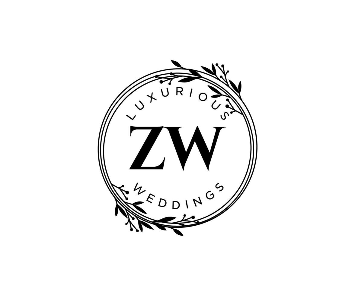 zw initialen brief bruiloft monogram logos sjabloon, hand- getrokken modern minimalistisch en bloemen Sjablonen voor uitnodiging kaarten, opslaan de datum, elegant identiteit. vector