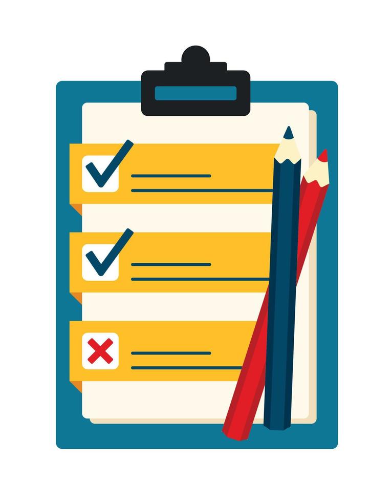 geanimeerd klembord met checklist en kleur potloden clip art vector illustratie voor web icoon