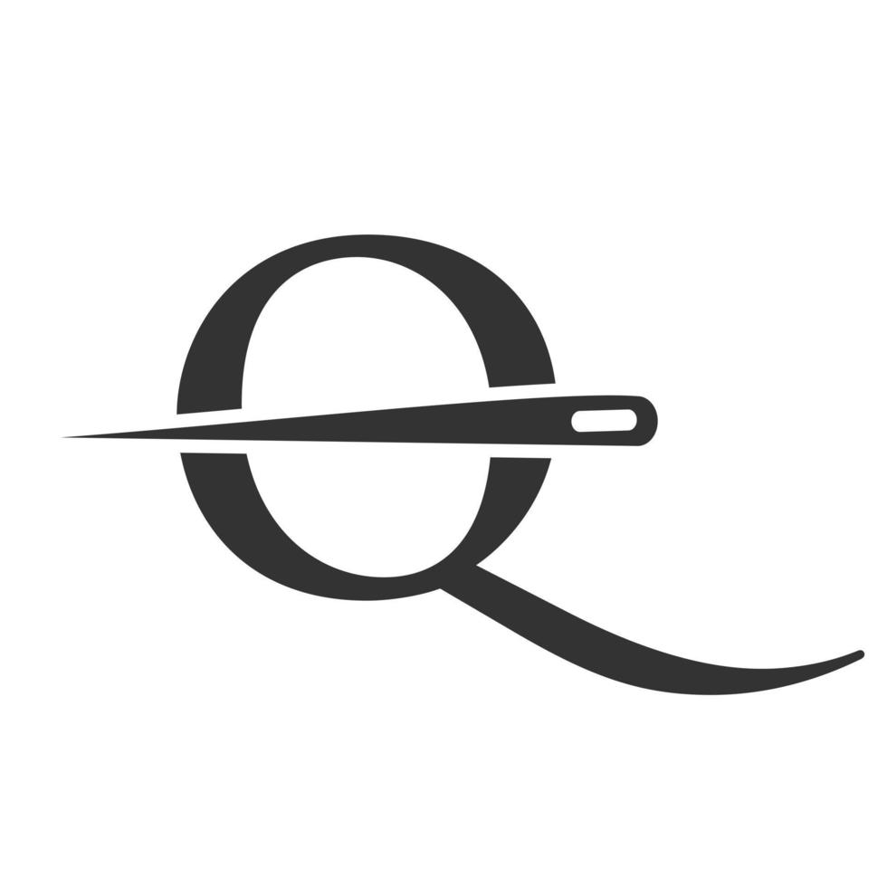 eerste brief q kleermaker logo, naald- en draad combinatie voor borduren, textiel, mode, lap, kleding stof sjabloon vector