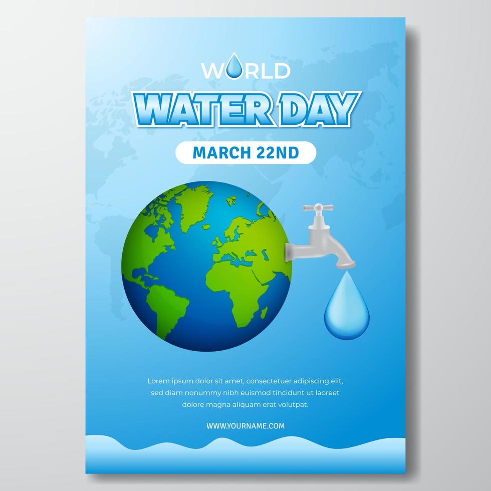 wereld water dag maart 22e poster ontwerp met wereldbol en water kraan illustratie vector