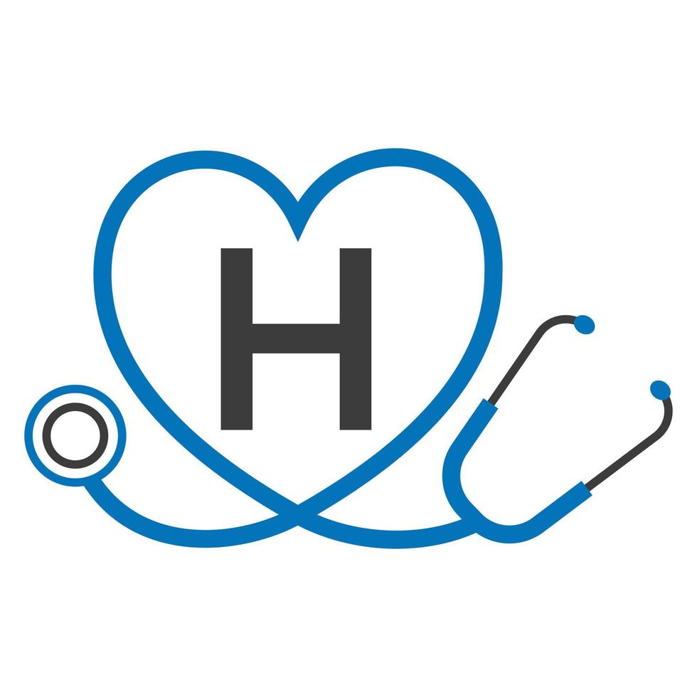medisch logo Aan brief h sjabloon. artsen logo met stethoscoop teken vector