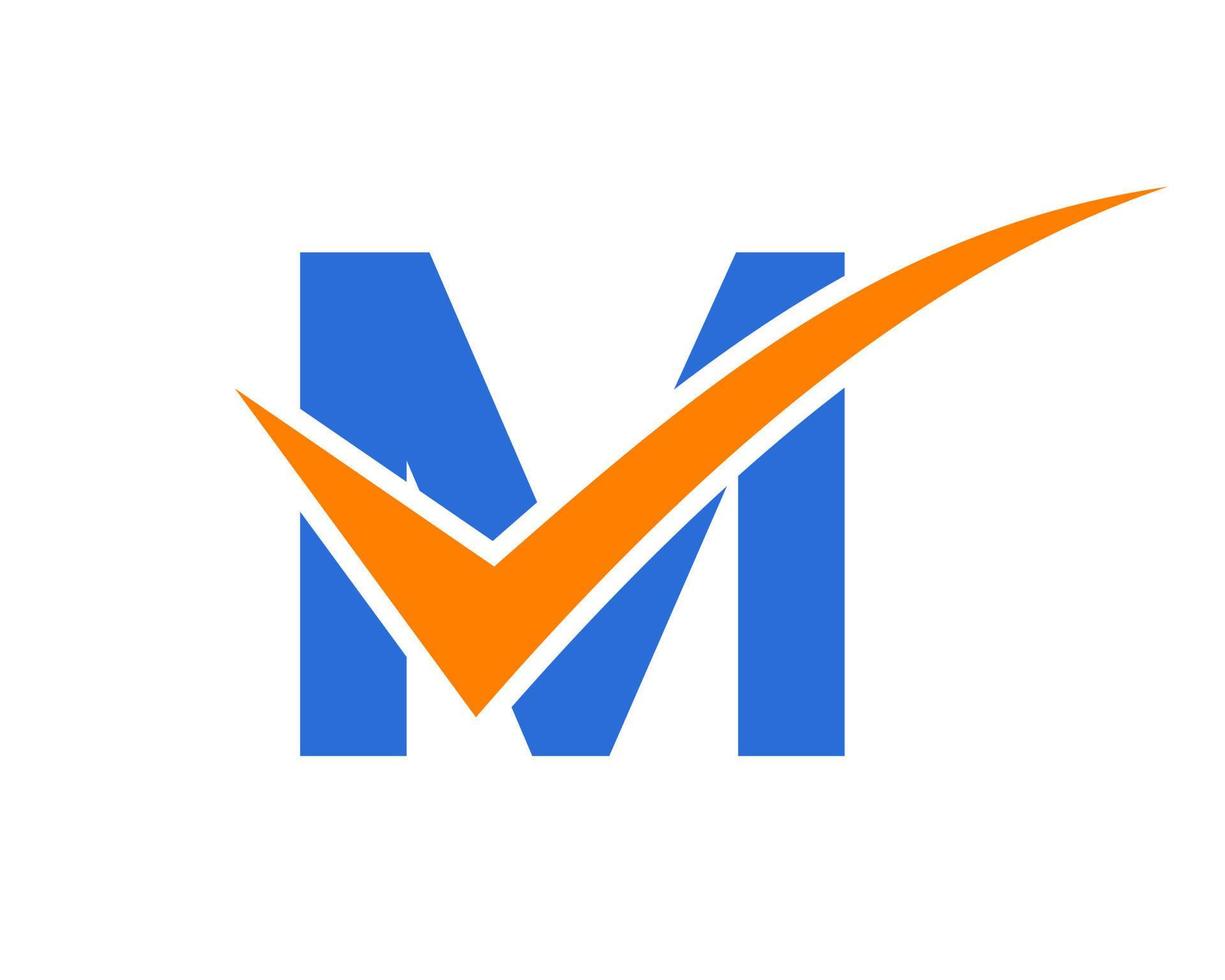 brief m controleren Mark logo, positief teken, Tik Mark icoon vector