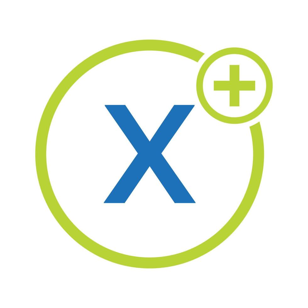 brief X gezondheidszorg symbool medisch logo sjabloon. artsen logo met stethoscoop teken vector