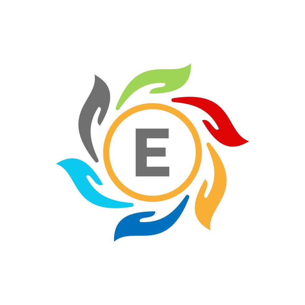 brief e liefdadigheid logo hand- zorg en fundament logo, eenheid symbool vector
