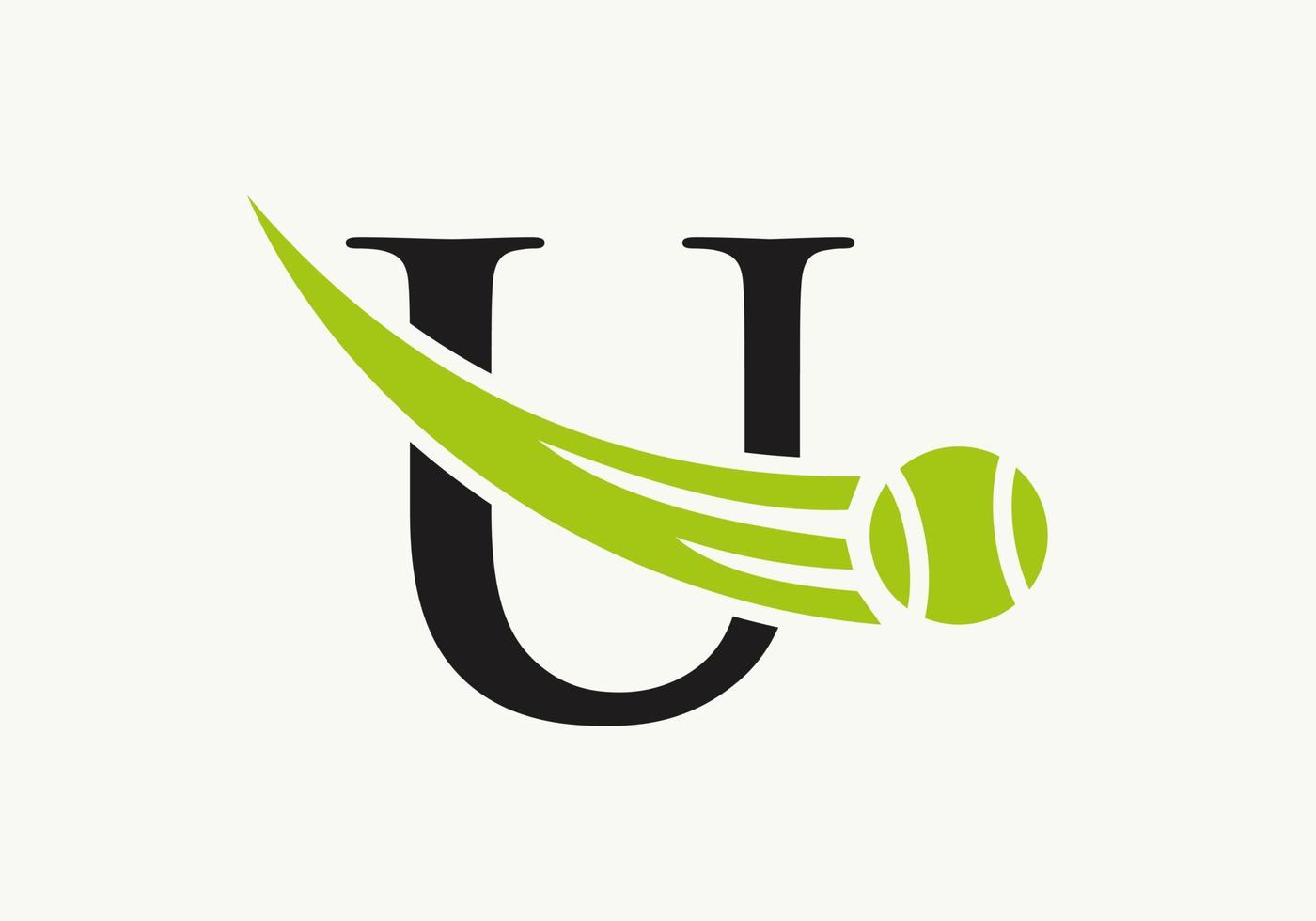 brief u tennis logo ontwerp sjabloon. tennis sport academie club logo vector