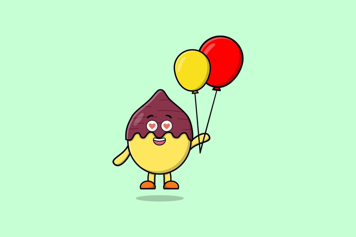 schattig tekenfilm zoet aardappel drijvend met ballon vector