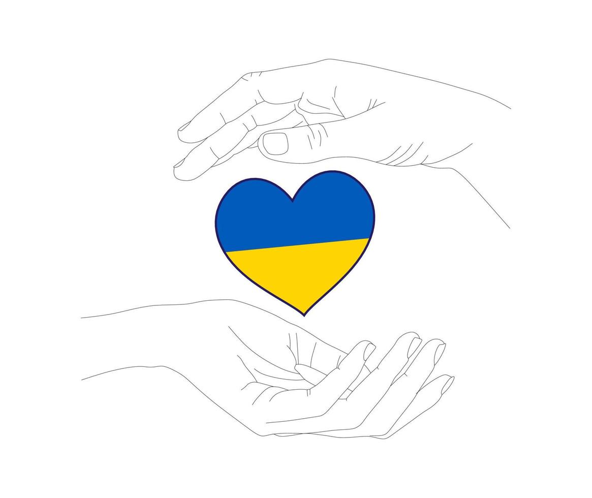 hart insigne met Oekraïne vlag. handen bewakers symbool van Oekraïne. steun, helpen, staan met Oekraïne. vector