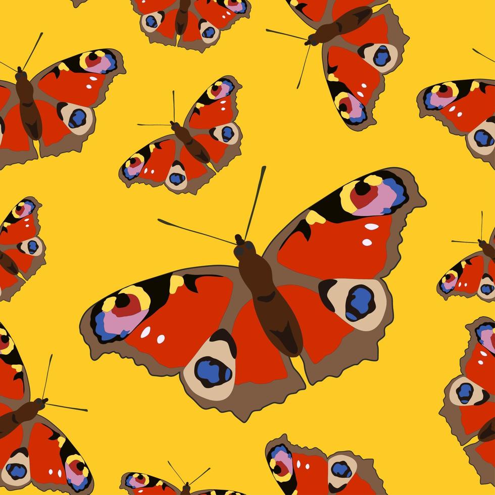 helder vlinders naadloos patroon Aan geel achtergrond. vector