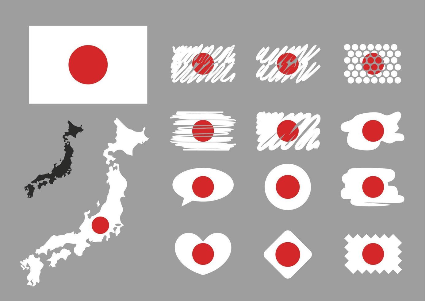 Japan vlag reeks - vector illustratie. grijs achtergrond.
