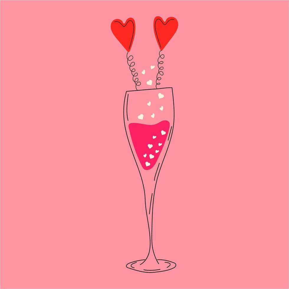 glas van Champagne versierd voor Valentijnsdag dag. liefde. allemaal elementen zijn geïsoleerd vector