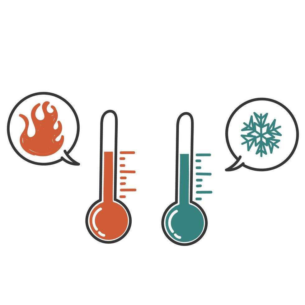 hand- getrokken tekening thermometers meten warmte en verkoudheid illustratie vector icoon