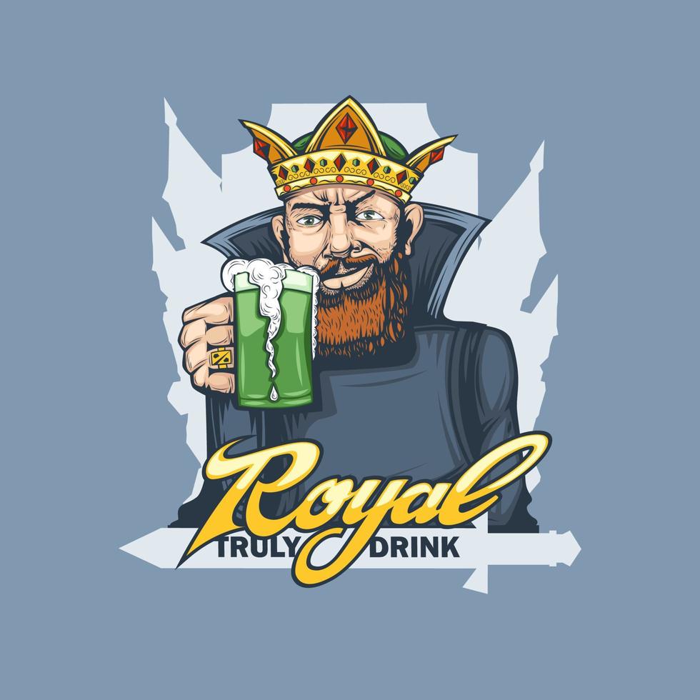 gebaard koning met een glas van bier in zijn hand- met een mooi opschrift Bij de onderkant. kan worden gedrukt Aan t-shirts. vector