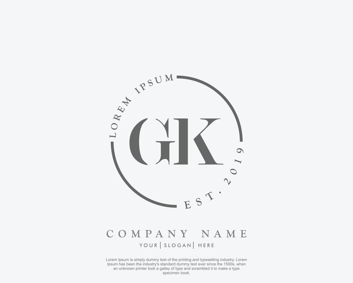 eerste gk vrouwelijk logo schoonheid monogram en elegant logo ontwerp, handschrift logo van eerste handtekening, bruiloft, mode, bloemen en botanisch met creatief sjabloon vector
