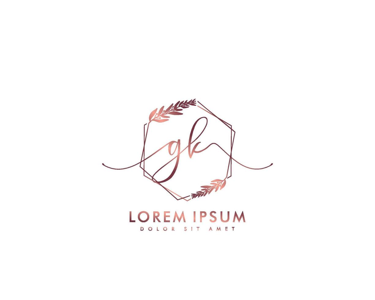 eerste gk vrouwelijk logo schoonheid monogram en elegant logo ontwerp, handschrift logo van eerste handtekening, bruiloft, mode, bloemen en botanisch met creatief sjabloon vector