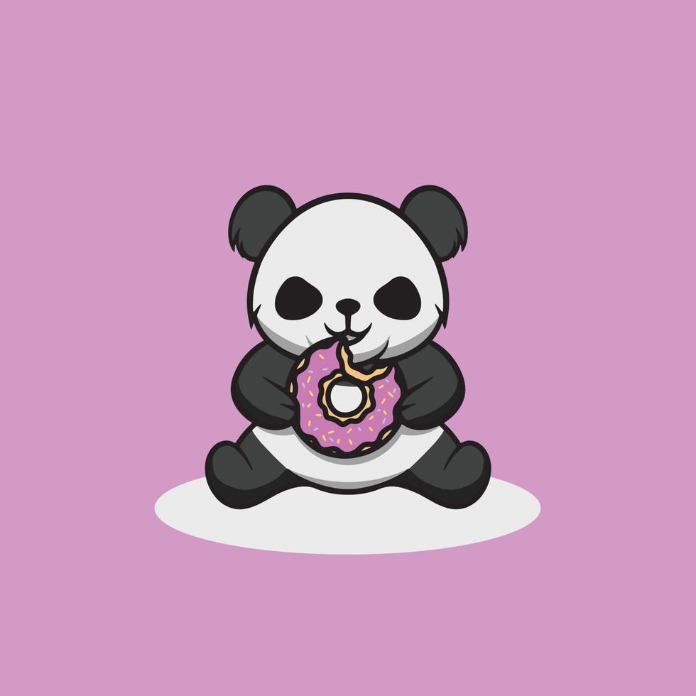 schattig panda aan het eten donut tekenfilm illustratie vector