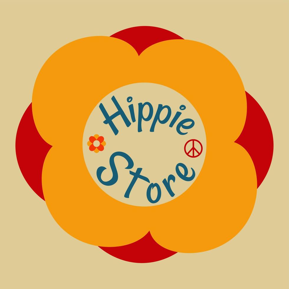 kader, achtergrond, icoon in de stijl van een hippie met bloem met tekst hippie op te slaan en vrede teken en bloem in retro stijl vector
