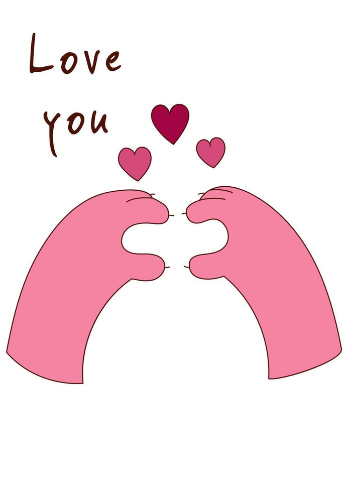 Valentijnsdag dag groet kaart met kat poten in de het formulier van een hart. vector illustratie