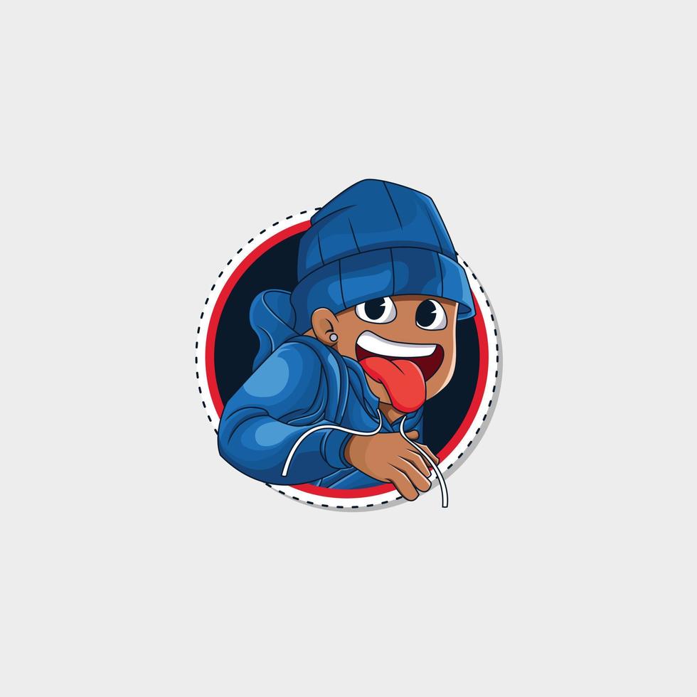 vrolijk tiener mascotte logo ontwerp. premie sjabloon logo vector
