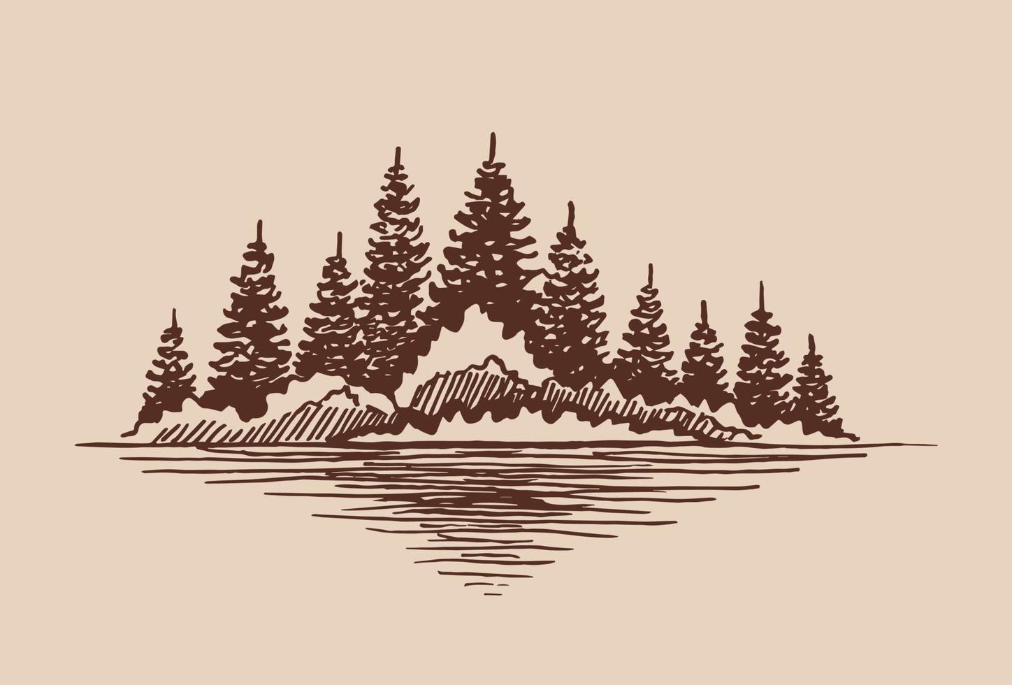 schets van de wilde natuur met bos. handgetekende illustratie geconverteerd naar vector. vector