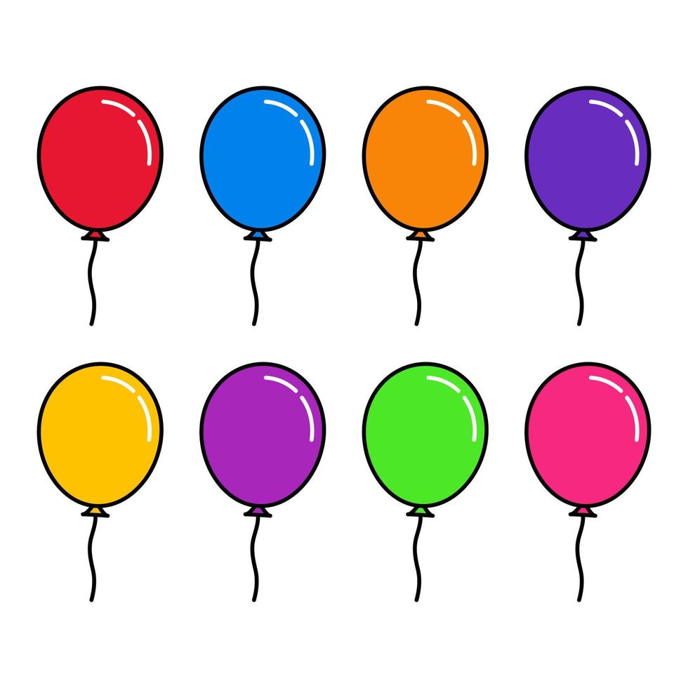 reeks van 8 kleurrijk ballon pictogrammen in vlak stijl ontwerp geïsoleerd Aan wit achtergrond. vector