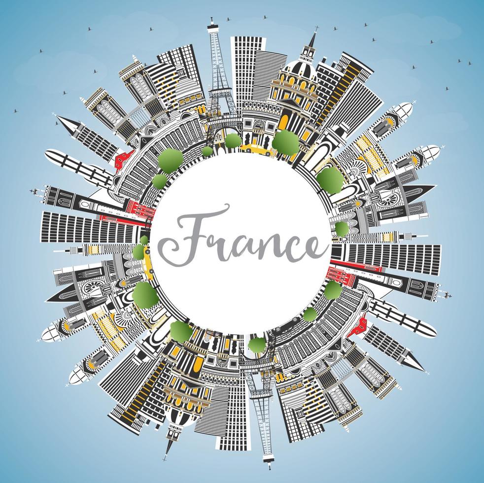 Welkom naar Frankrijk horizon met grijs gebouwen, blauw lucht en kopiëren ruimte. vector