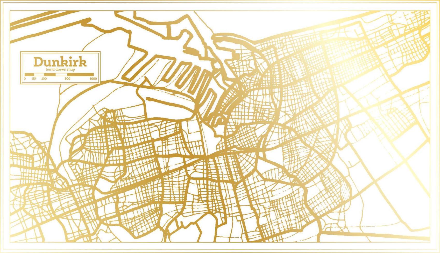 Duinkerken Frankrijk stad kaart in retro stijl in gouden kleur. schets kaart. vector