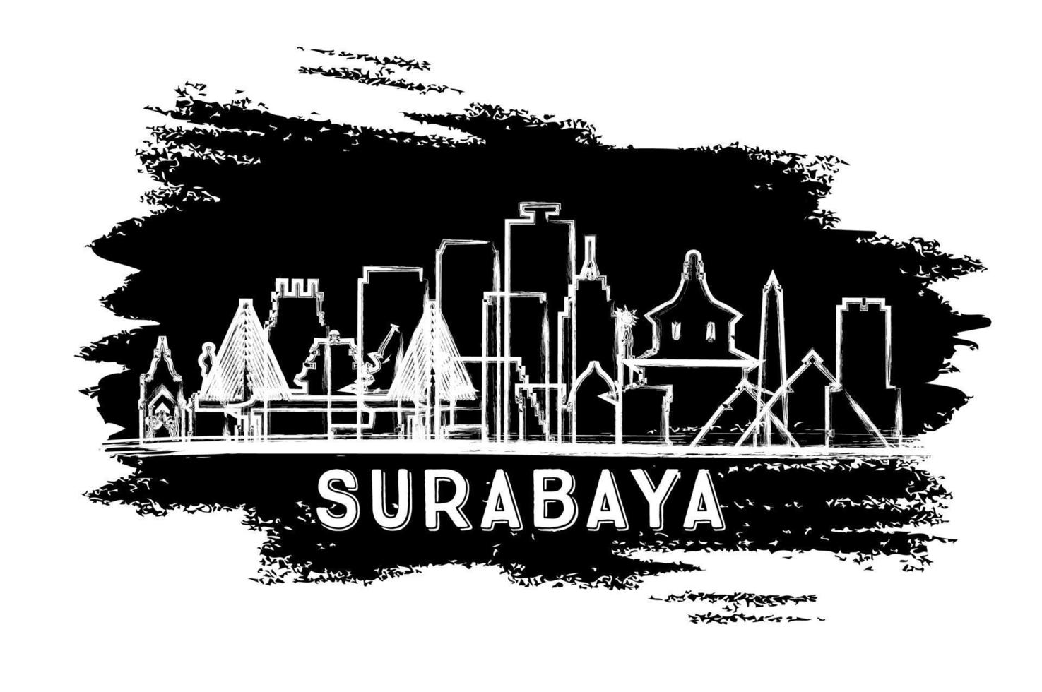 Surabaya Indonesië stad horizon silhouet. hand- getrokken schetsen. vector