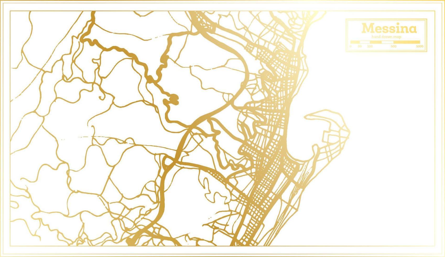 messina Italië stad kaart in retro stijl in gouden kleur. schets kaart. vector