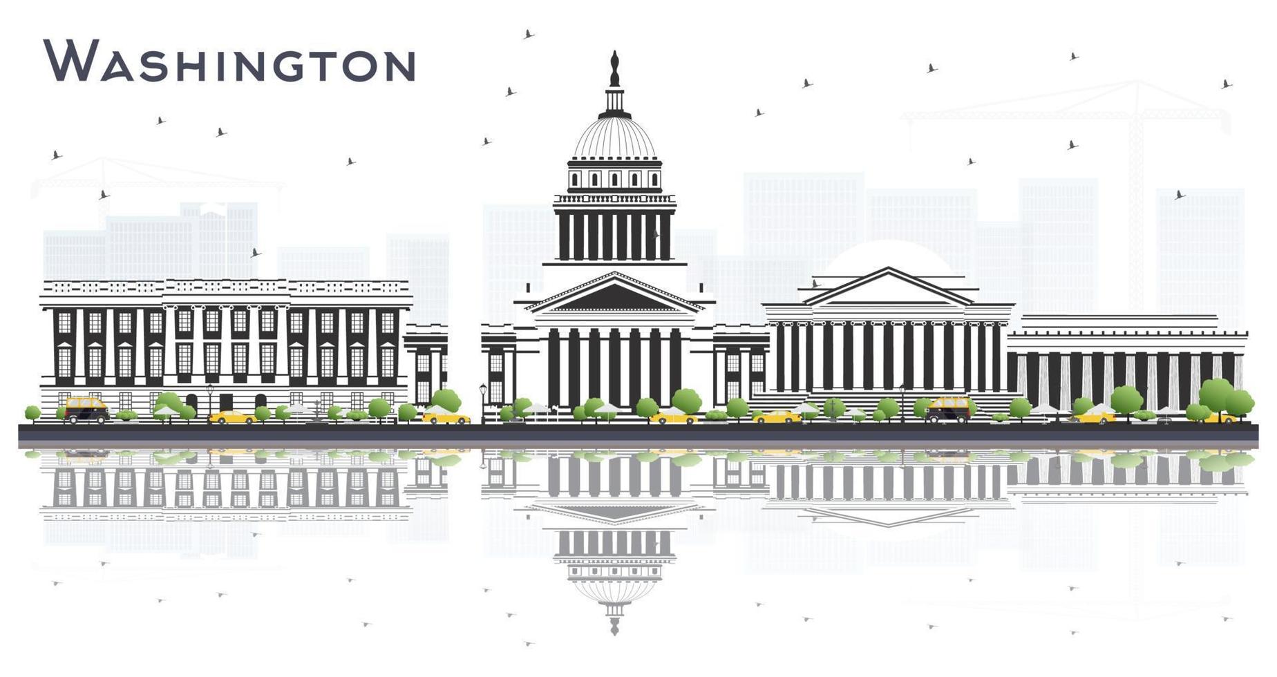 Washington dc Verenigde Staten van Amerika stad horizon met grijs gebouwen en reflecties geïsoleerd Aan wit. vector