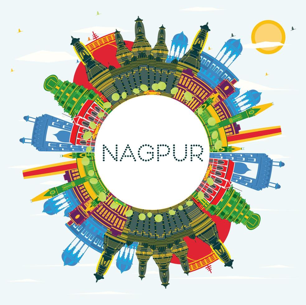 nagpur Indië stad horizon met kleur gebouwen, blauw lucht en kopiëren ruimte. vector