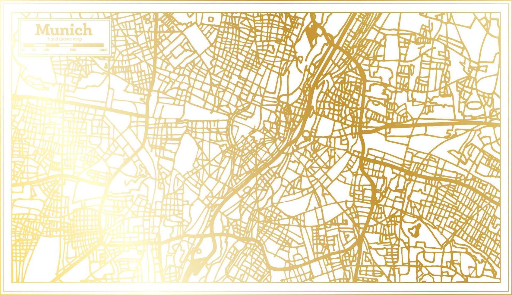 München Duitsland stad kaart in retro stijl in gouden kleur. schets kaart. vector