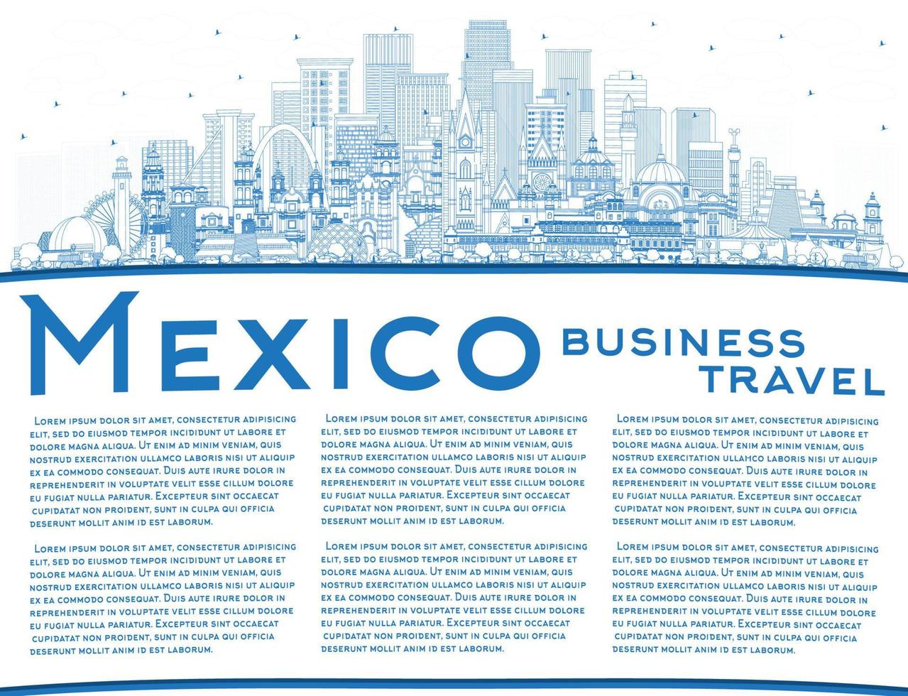 schets Mexico land stad horizon met blauw gebouwen en kopiëren ruimte. vector