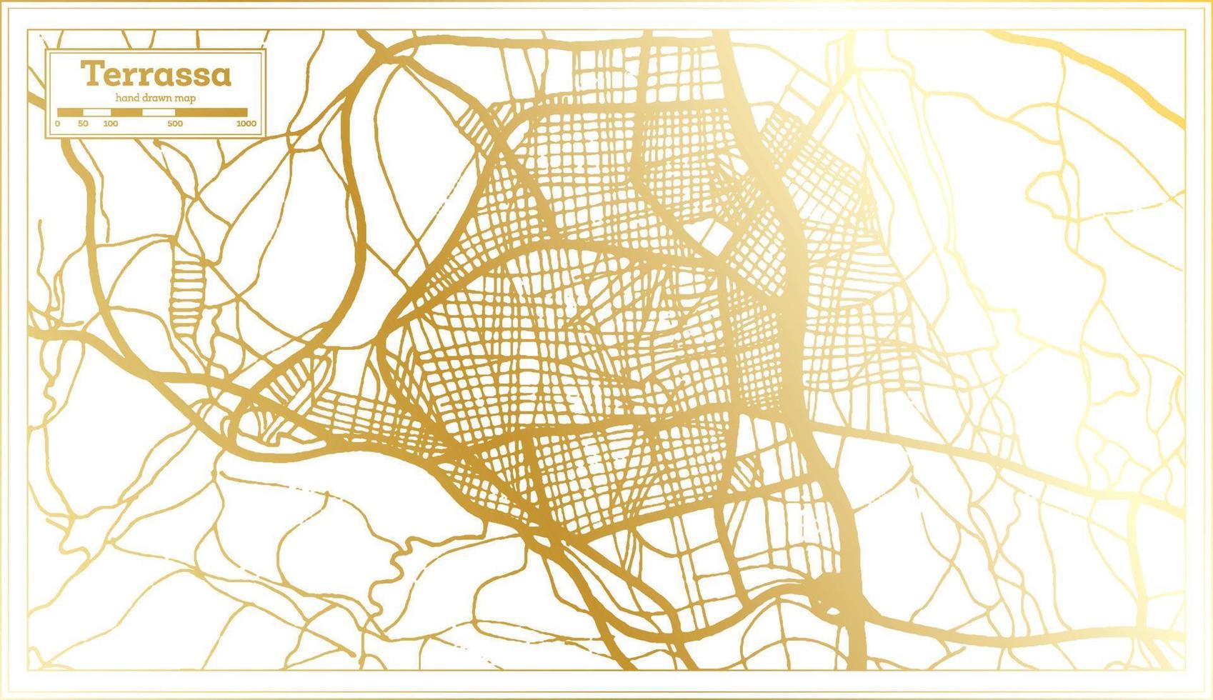 terrassa Spanje stad kaart in retro stijl in gouden kleur. schets kaart. vector