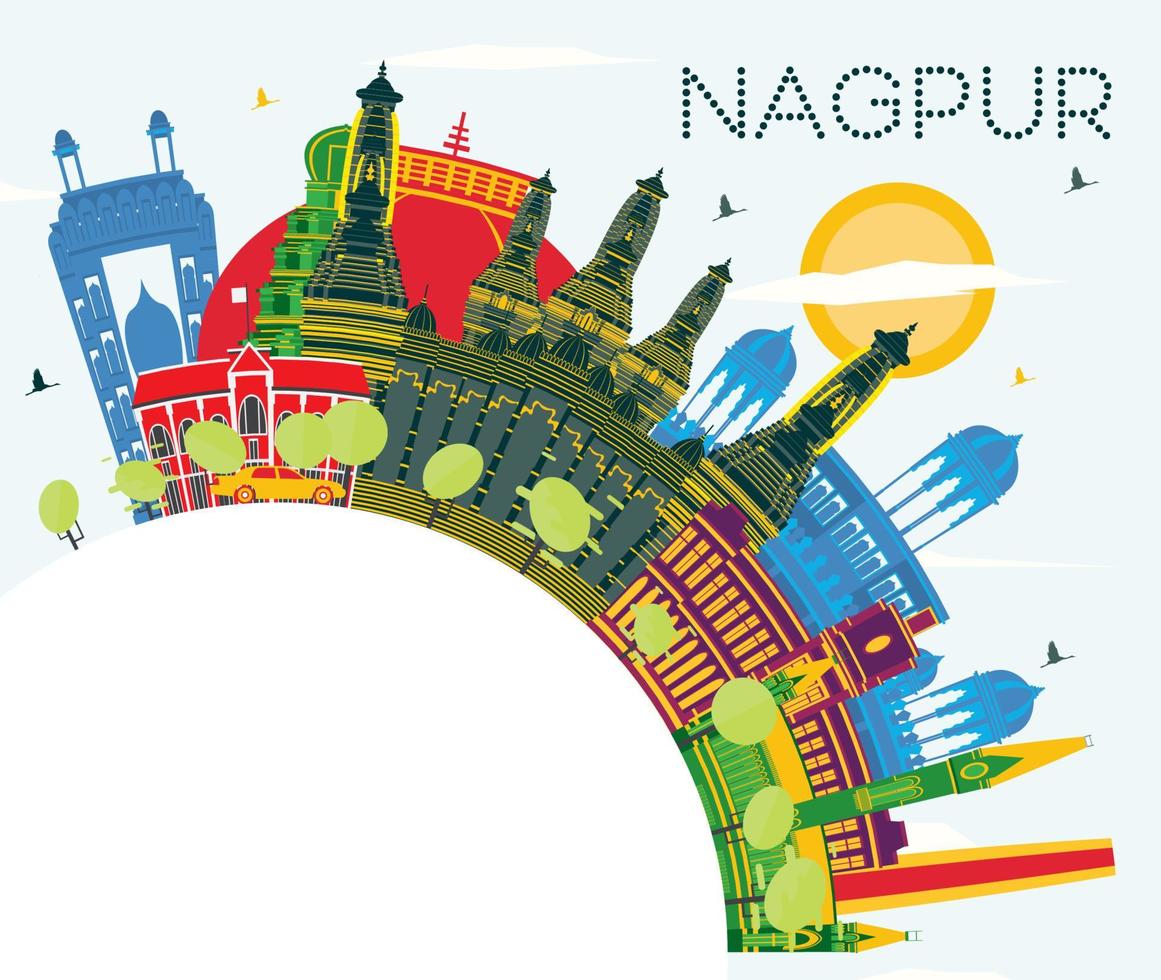 nagpur Indië stad horizon met kleur gebouwen, blauw lucht en kopiëren ruimte. vector