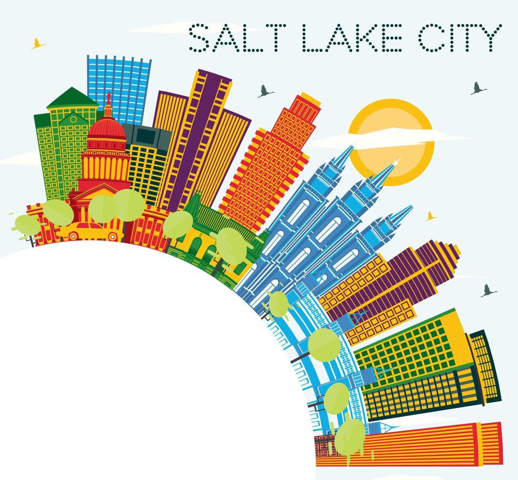 zout meer stad Utah horizon met kleur gebouwen, blauw lucht en kopiëren ruimte. vector