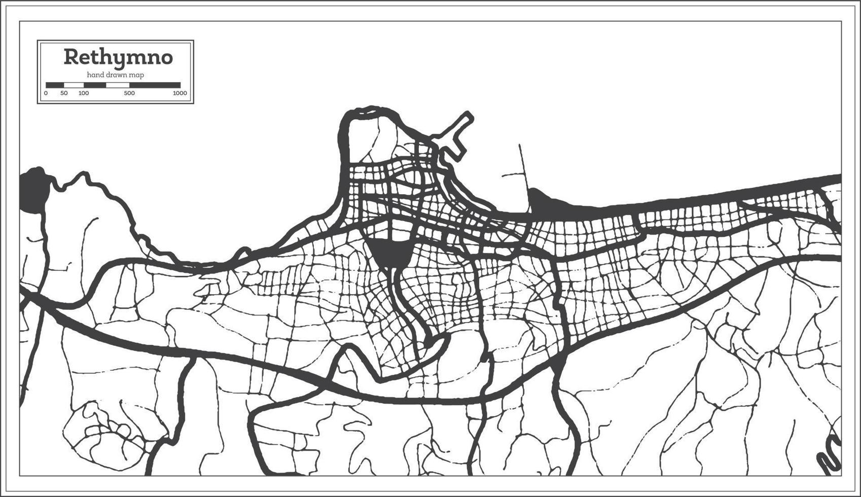 rethimnon Griekenland stad kaart in zwart en wit kleur in retro stijl. schets kaart. vector