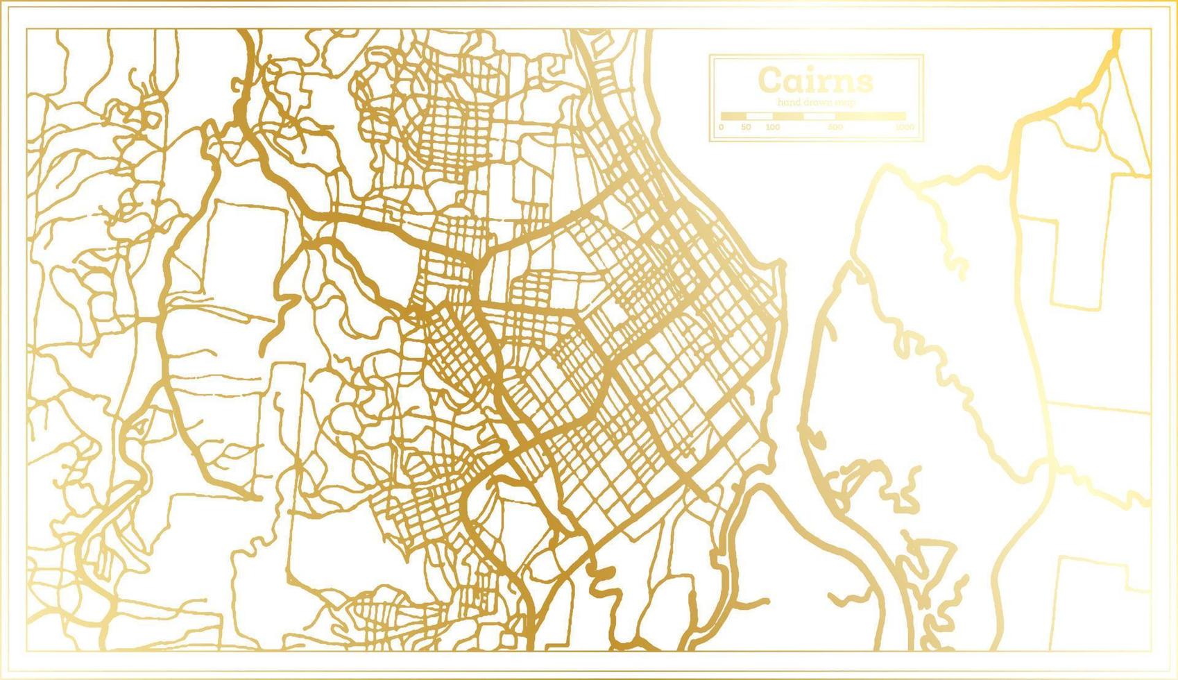 Cairns Australië stad kaart in retro stijl in gouden kleur. schets kaart. vector