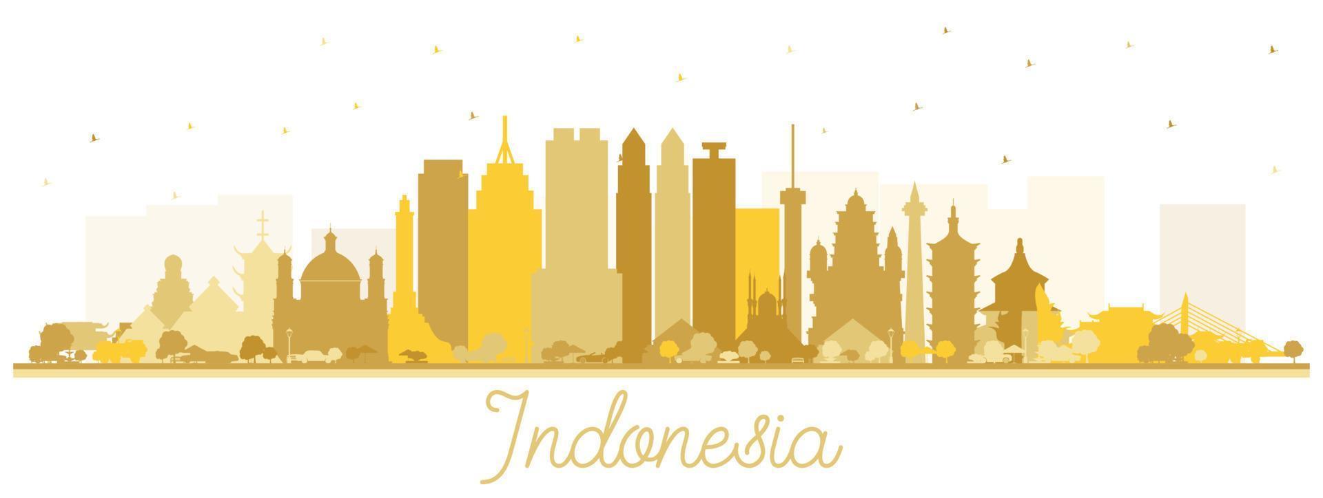 Indonesië steden horizon silhouet met gouden gebouwen geïsoleerd Aan wit vector
