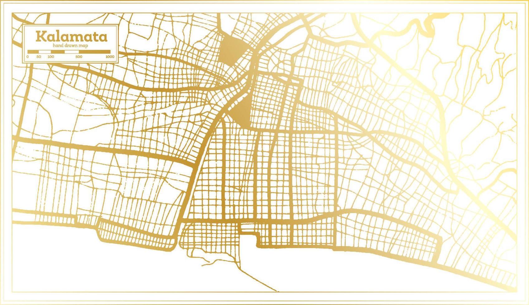 kalamata Griekenland stad kaart in retro stijl in gouden kleur. schets kaart. vector
