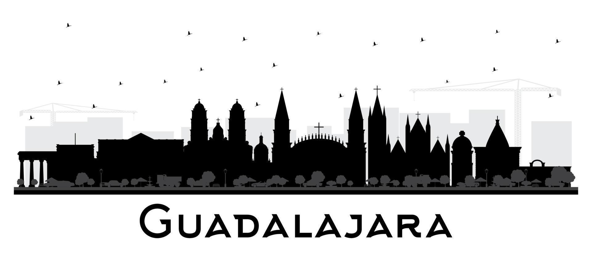 guadalajara Mexico stad horizon silhouet met zwart gebouwen geïsoleerd Aan wit. vector