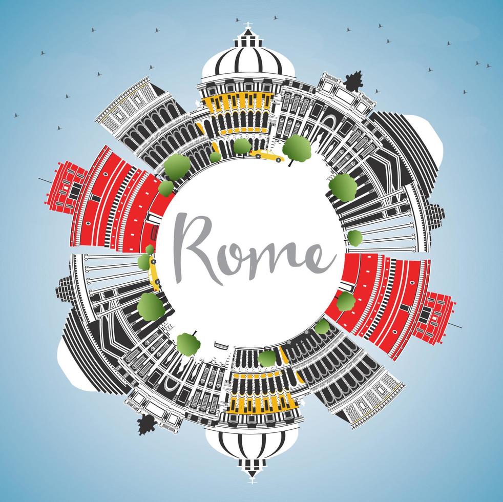 Rome Italië stad horizon met kleur gebouwen, blauw lucht en kopiëren ruimte. vector