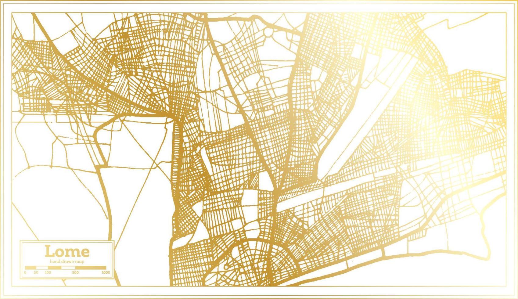 lome gaan stad kaart in retro stijl in gouden kleur. schets kaart. vector