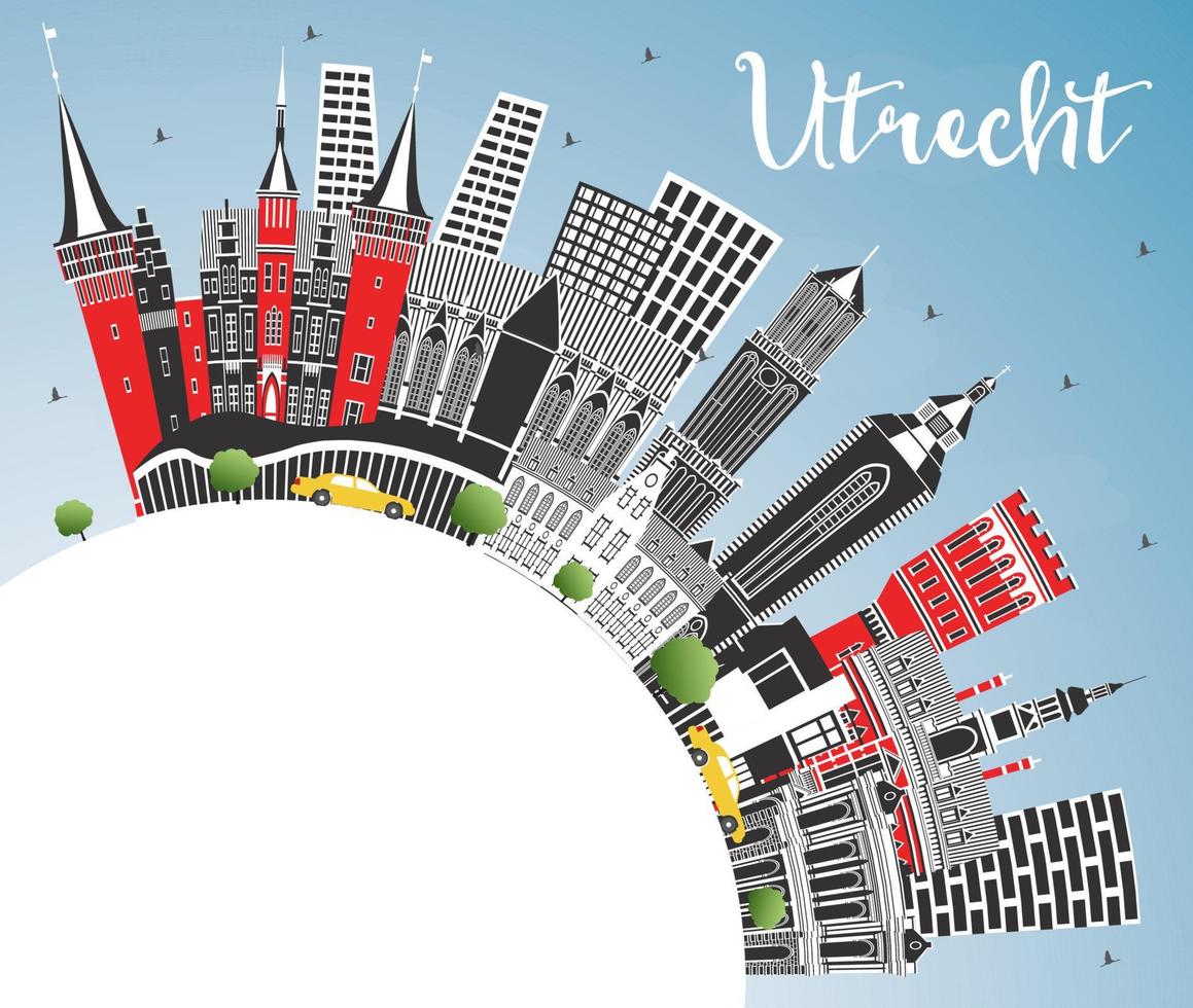 utrecht Nederland stad horizon met kleur gebouwen, blauw lucht en kopiëren ruimte. vector