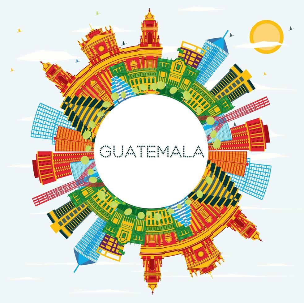 Guatemala stad horizon met kleur gebouwen, blauw lucht en kopiëren ruimte. vector