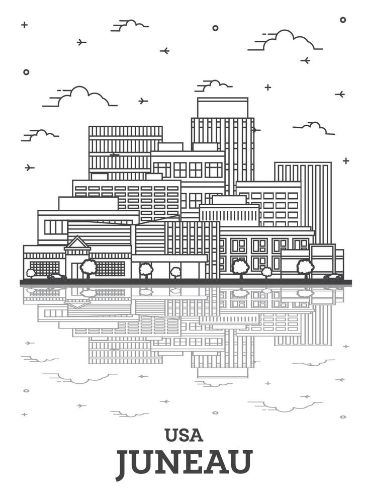 schets juneau Alaska stad horizon met modern gebouwen en reflecties geïsoleerd Aan wit. vector